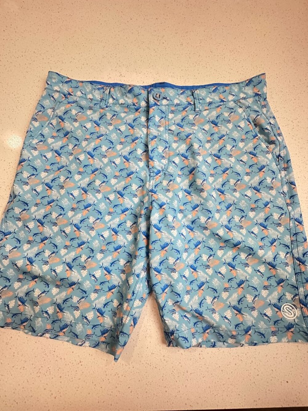 Scales Gear Tropical Marlin Shorts Mens 36 Blue Performance Hybrid Fishing
